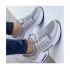 New large size casual sports shoes for women flying woven round head lace-up mesh ventilated daddy