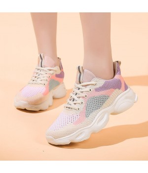 XRH New Spring Thick Bottom Increase White Black Sneaker Casual Chunky Knit Mesh Running Sport Walking Style Shoes For Womens